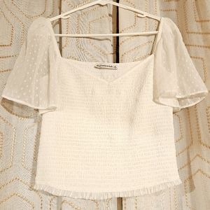 SOLD NWOT Abercrombie smocked flutter-sleeve top, white, medium